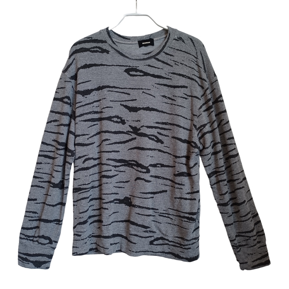 Monrow Pullover Black Gray Animal Print Long Sleeve Casual Comfy Womens size Sm